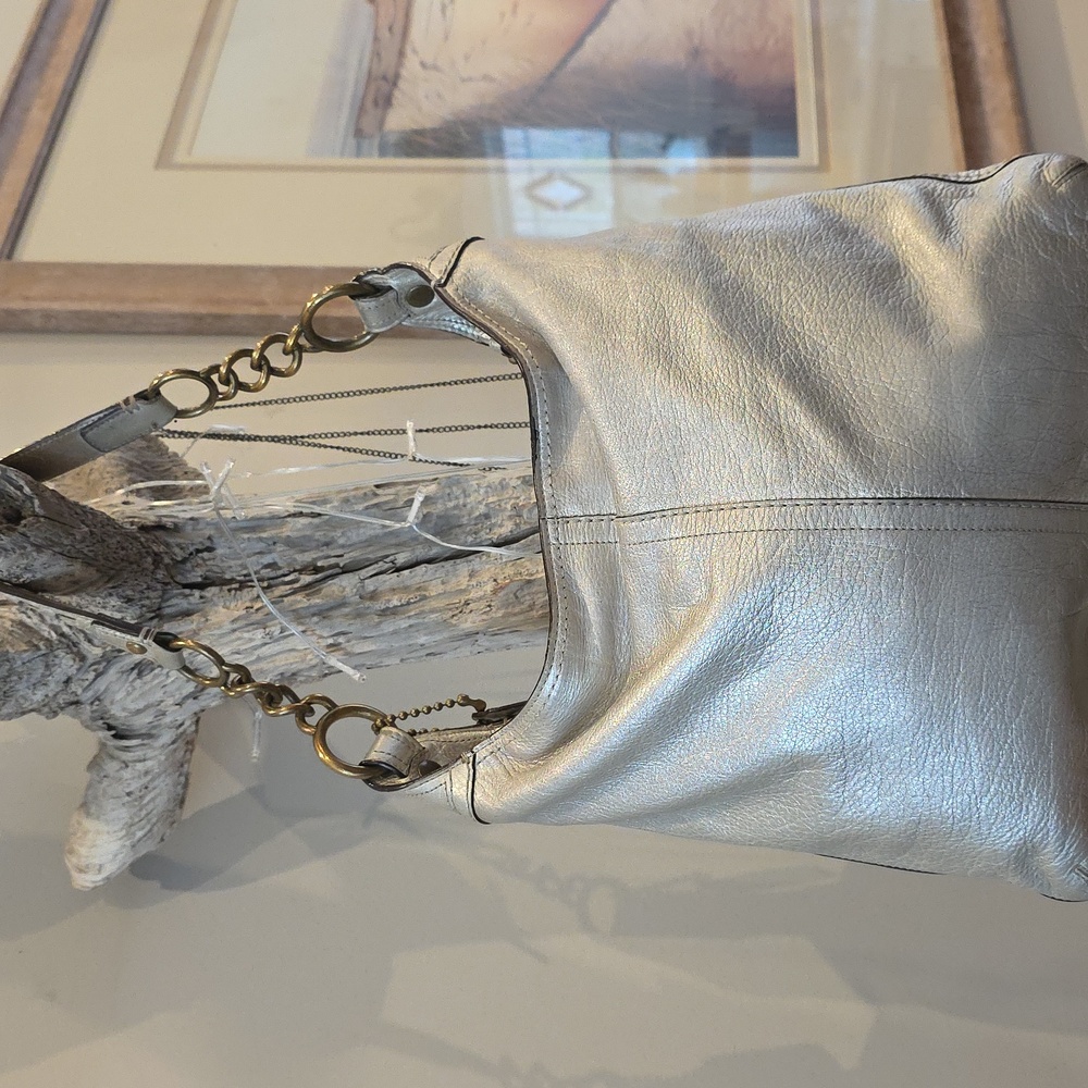 Coach Bleecker Pewter/Silver Metallic Featuring Tattersall Lining - Picture 7 of 14